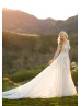 Beaded Ivory Lace Tulle Open Cross Back Wedding Dress